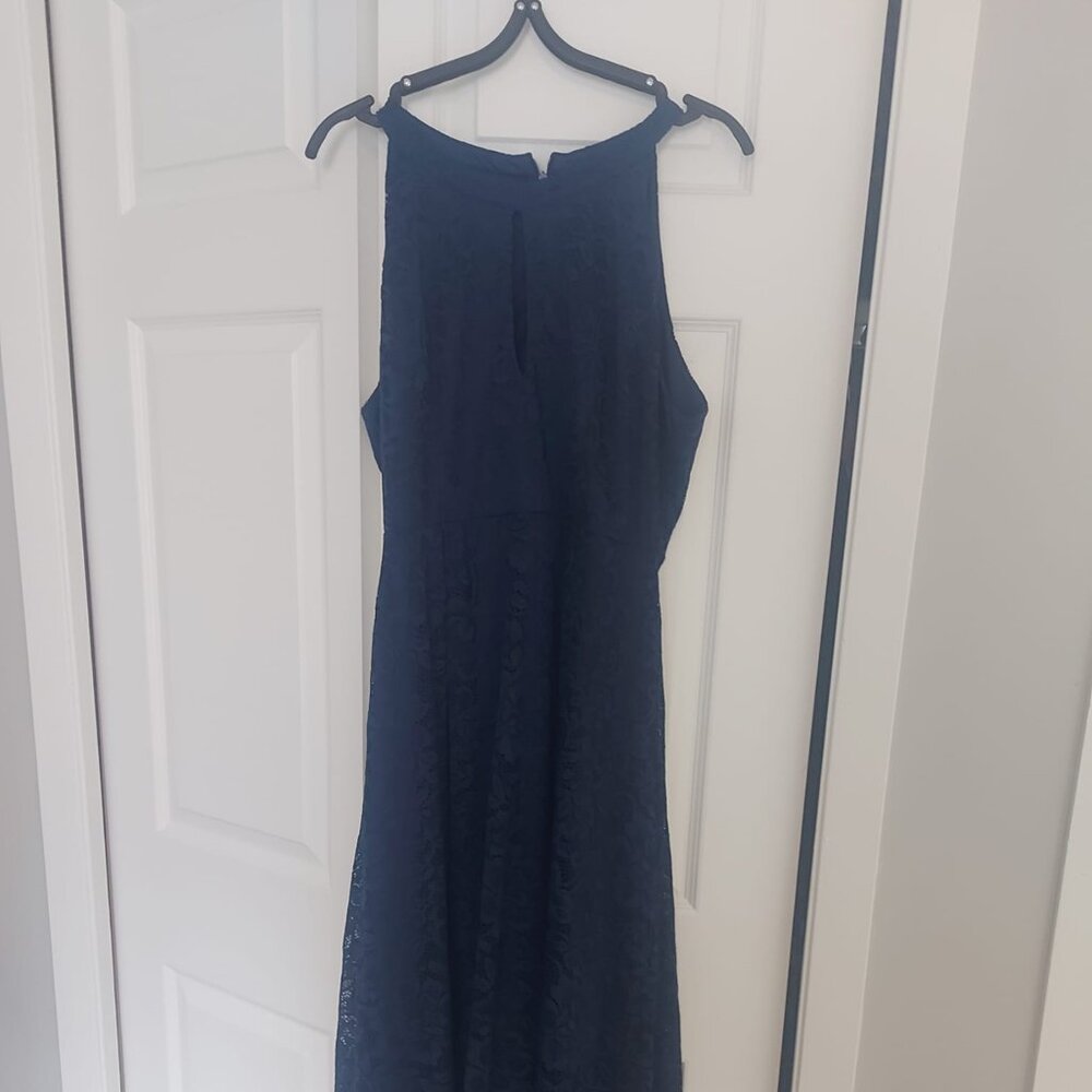 Navy Blue Halter Lace Dress   SIZE XL